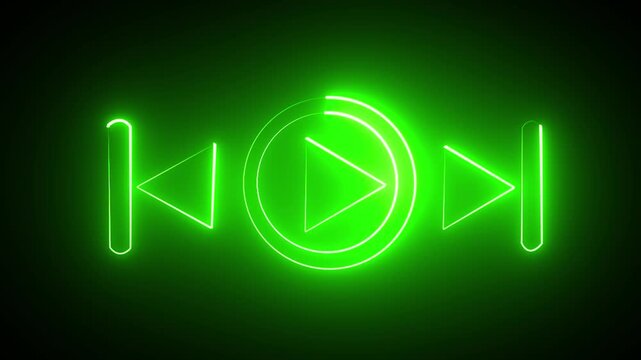 Abstract glowing neon music timeline or video track player icon. Music arrow button symbol background. motion graphics animation. hd video.
