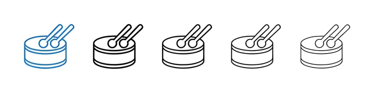 Drum icons collection vectors for web ui. Thin line customizable illustration. Contour symbol. Vector isolated outline drawing. Editable stroke