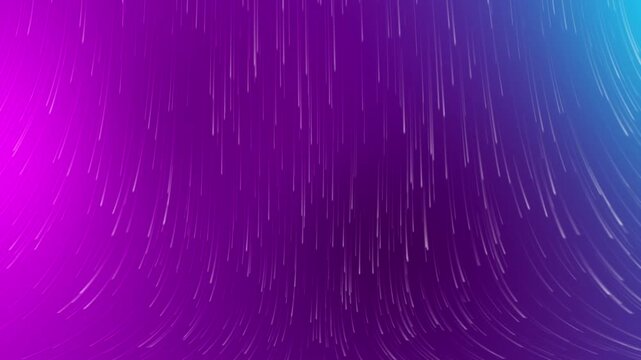 Vibrant purple cyan studio background loop featuring falling white rain streaks and reflective curve floor stage for virtual presentation backdrops, music visualizers, award shows, and motion overlays