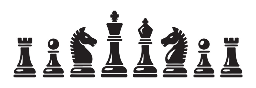 Stylized black chess set with glossy highlights vector for modern board game applications and strategy websites.