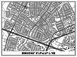 Fototapeta premium Black and White Minimalist City Map Illustration with Urban Street Layout and Architectural Planning Grid