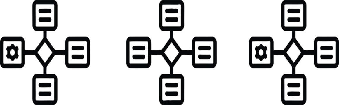 Database Schema and Entity Relationship Diagram Icons with Connected Nodes and Gear Symbols