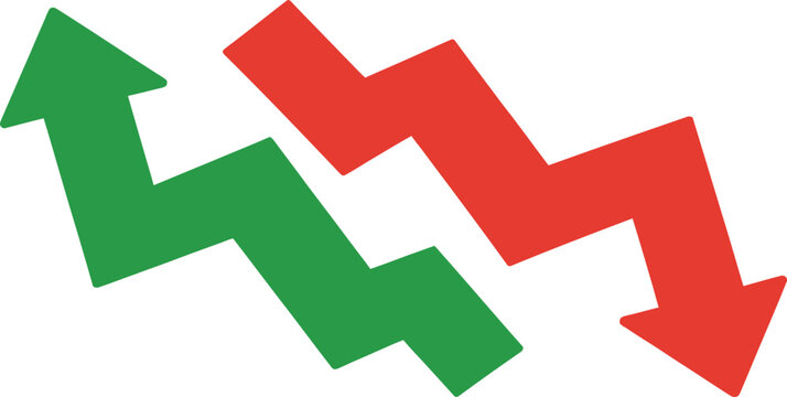 Green Upward and Red Downward Zigzag Arrows Representing Financial Market Trends