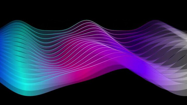 3D Parametric Wave Ribbons in Neon Cyan and Magenta on Black Background