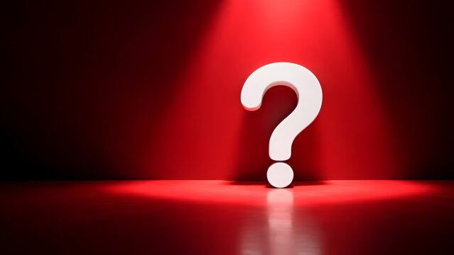 Problem solving and uncertainty concept with illuminated white question mark symbol on dramatic red background