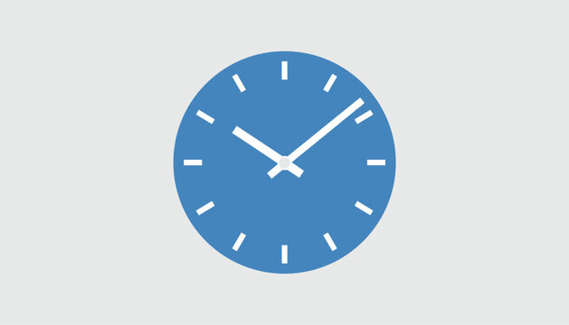 Round blue wall clock showing standard office work hours as a symbol for time management and business deadlines.