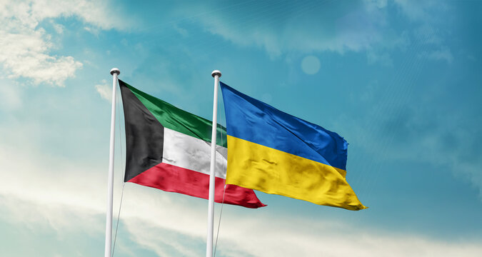 Ukraine Ukraine friendship flags are waving in the sky. Two country flag for agreement or deal. Ukraine Ukraine national flag for commitment.