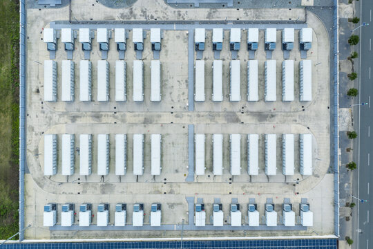 Aerial Top View Of Modern Energy Storage Power Station Facility