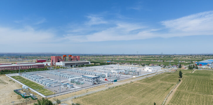 Aerial View Of Energy Storage Station And Casting Factory In Rural Area