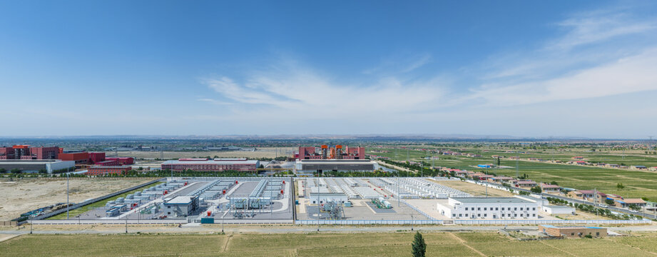 Aerial View Of Energy Storage Station And Casting Factory In Rural Area