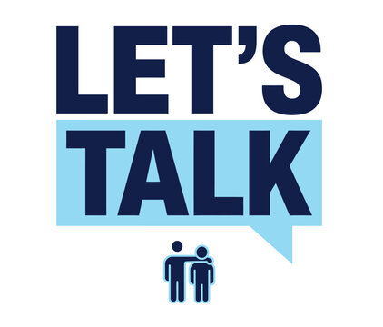 A conceptual graphic design for world mental health day featuring the text lets talk with two figures showing support and empathy