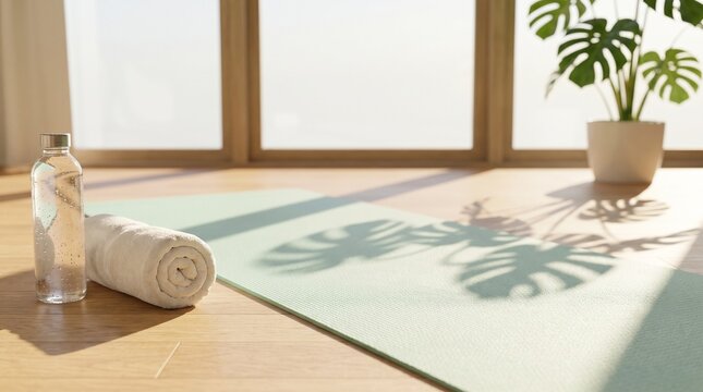 Yoga mat in a sunny room