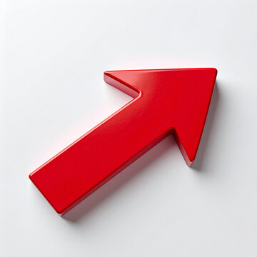 Smooth red directional arrow facing right, isolated on white backdrop. Navigation and direction concept. Close-up.