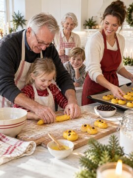 Preparar galletas navide&ntilde;as en casa con familia y amigos en un ambiente festivo