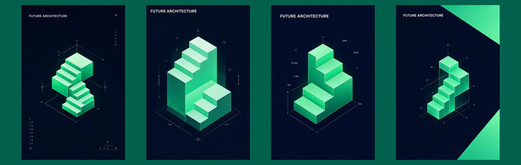 Future architecture isometric staircase design set