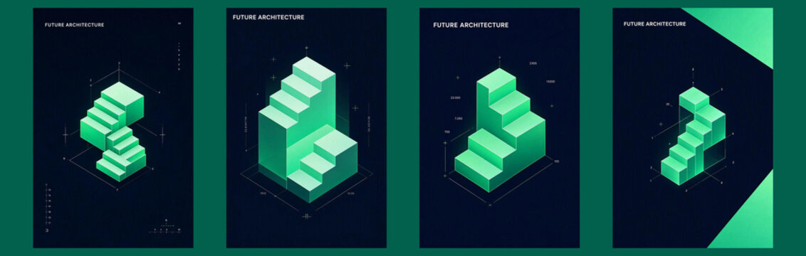Future architecture isometric staircase design set