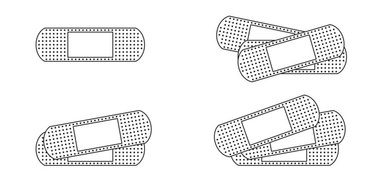 Crossed plaster. Wound plaster. Cross, medical or medicine self adhesive plaster or bandage. First Aid band strip. Band aids. For wound treatment, medical patch for injury first aid bandage, Health pr