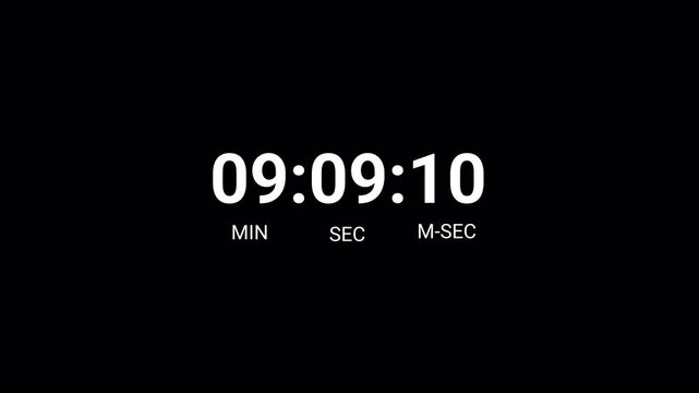 10 minute countdown timer animation on transparent background.