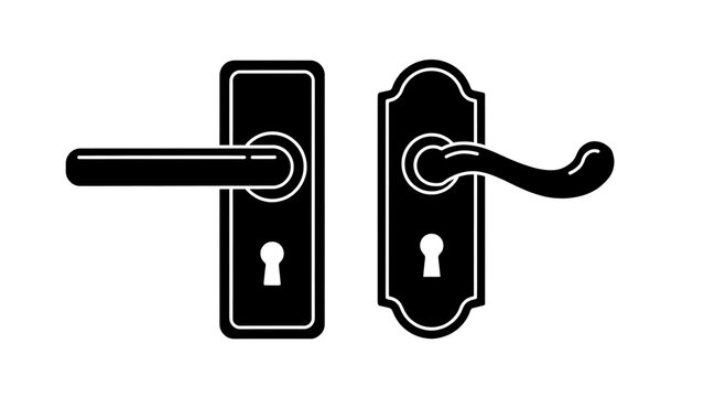 Black and white illustration of two different door handle and lock designs with transparent background