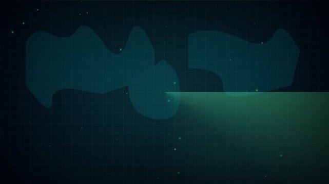 Rotating green radar sweep scanning digital terrain map on dark grid background, perfect for cybersecurity visualization, military tech and UI design.