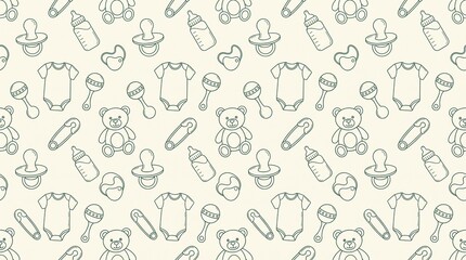 Fototapeta premium Baby Nursery and Newborn Essentials Minimalist Line Art Seamless Pattern