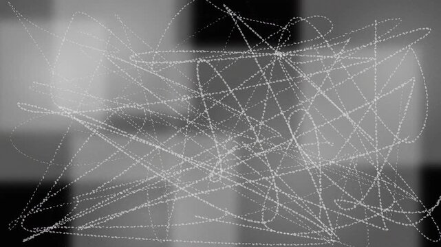 Scattered white dotted lines forming abstract patterns on a blurred background, dynamic motion graphic, ideal for creative intros, digital art and motion graphics backgrounds.