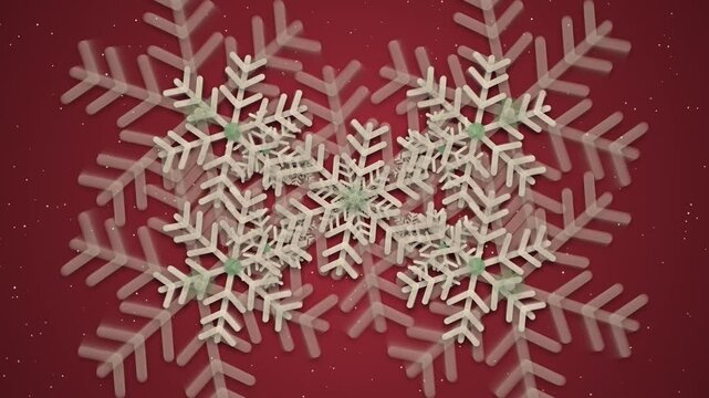 Snowflake cluster red background 4K motion video glowing winter snow pattern loop animation video overlay element for christmas holiday content design