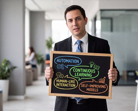 Businessman Presenting Automation and Continuous Learning Concepts