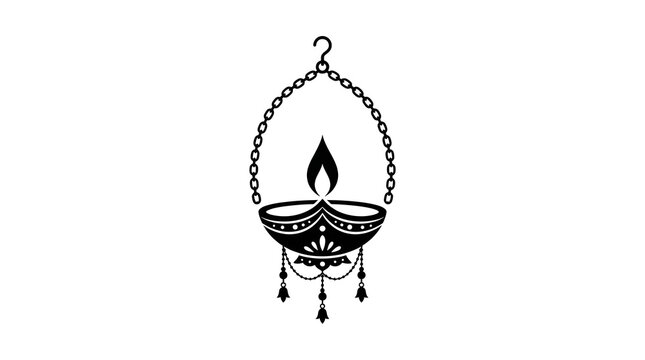 Elegant black silhouette of a traditional diya an oil lamp symbolizing the joyous indian festival of diwali and cultural heritage