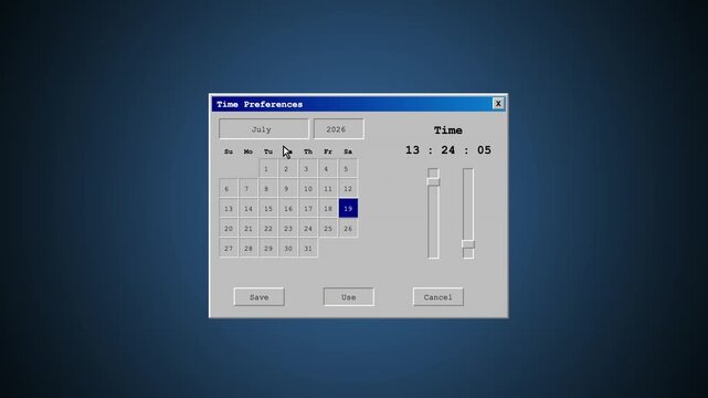 Retro Desktop Computer Style Time Preference Settings Window