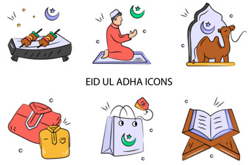 Fototapeta premium Set of 06 outline Eid Ul Adha Element icons. Eid Ul Adha Line icons set. Vector illustration.