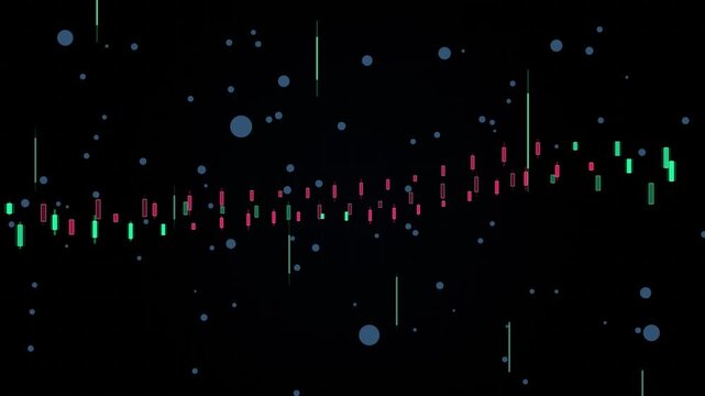 Abstract financial market chart with colorful candlestick patterns and dots
