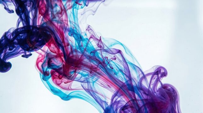 Abstract blend of blue and purple liquid ink clouds dispersing in water with abstract background ethereal dissolve artistic transparent chemistry scientific