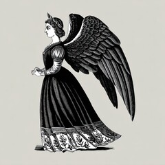 Fototapeta premium Gothic angel psyche illustration style engraving.