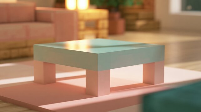 Pastel colored square coffee table in a modern living room interior