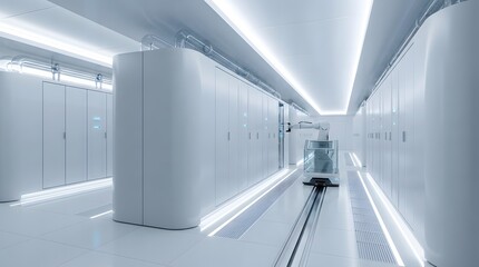 Obraz premium Futuristic Data Center with White Walls and Advanced Cooling Infrastructure