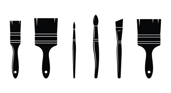 Collection of paintbrushes and artist tools in black silhouette style