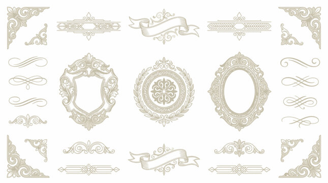 Ornate Vintage Decorative Elements Collection Isolated Transparent Background