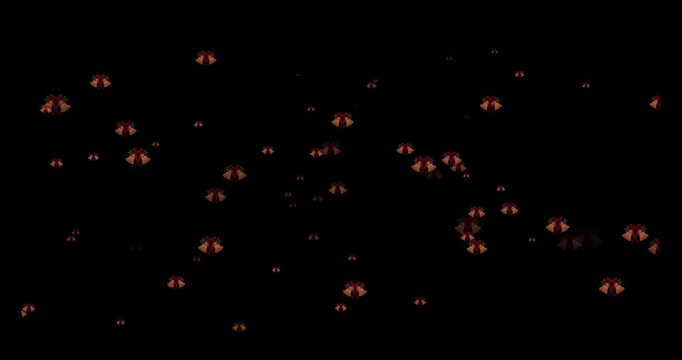 Christmas bells falling against a black background festive golden decorated with red
