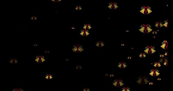 Golden jingle bells festive on black a of christmas with red ribbon details moving