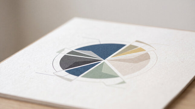 Minimal pie chart infographic on textured paper representing business data visualization and analytics