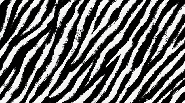 Seamless pattern with black and white zebra stripes painted with a dry brush. Horizontal background with hand drawn animal skin texture Stock Illustration