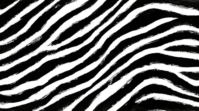 Seamless pattern with black and white zebra stripes painted with a dry brush. Horizontal background with hand drawn animal skin texture Stock Illustration