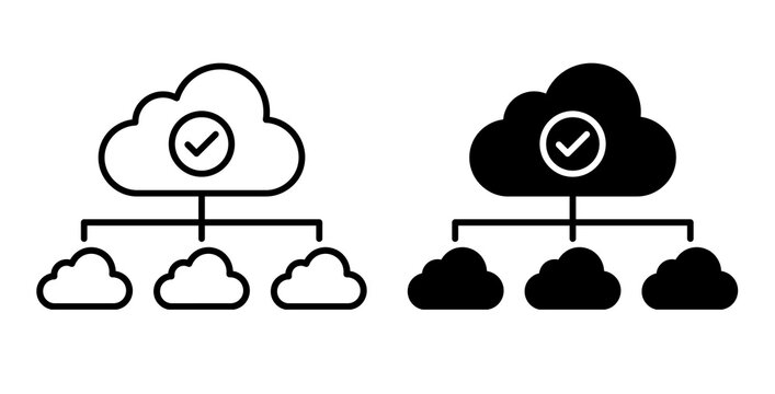 Cloud storage network structure with approval check marks cloud computing check mark data synchronization cloud icon server infrastructure file management