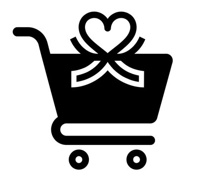 Shopping cart icon with a heart symbol signifying favorite items or gift shopping online shopping buy online love shopping e commerce icon consumer choice