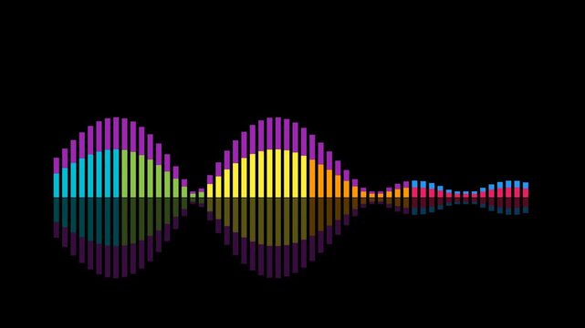 Symmetrical Multicolor Audio Pulse Soundwave Visualization with Central Frequency Waves for Music Technology and Modern Digital Graphics