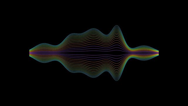 Dark Multicolor Soundwave Frequency Visualization with Subtle Glowing Audio Contours for Music Technology and Futuristic Motion Graphics