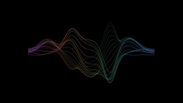 Thin Flowing Multicolor Audio Waves Frequency Visualization for Music, Sound Technology, Digital Broadcasting and Abstract Motion Backgrounds