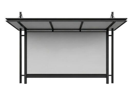 Modern bus stop shelter with blank advertising panel isolated on transparent background