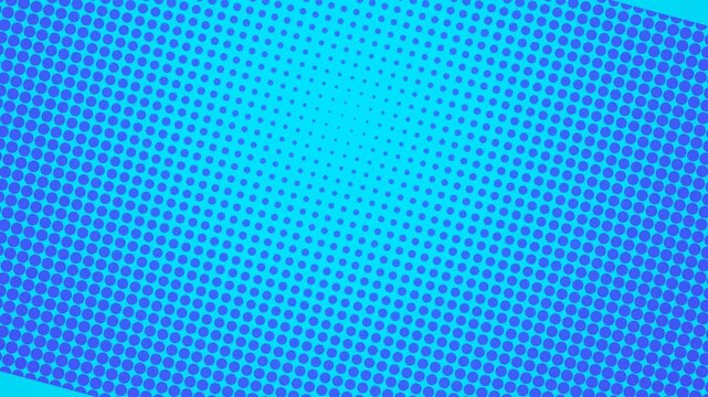 Vibrant blue halftone dot pop art pattern background, suitable for comic backgrounds, social media graphics and video intros